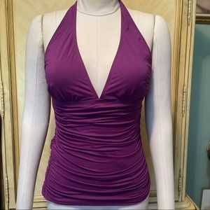 Carmen Marc Valvo Purple Ruched Tankini Halter Bathing Suit Top 12